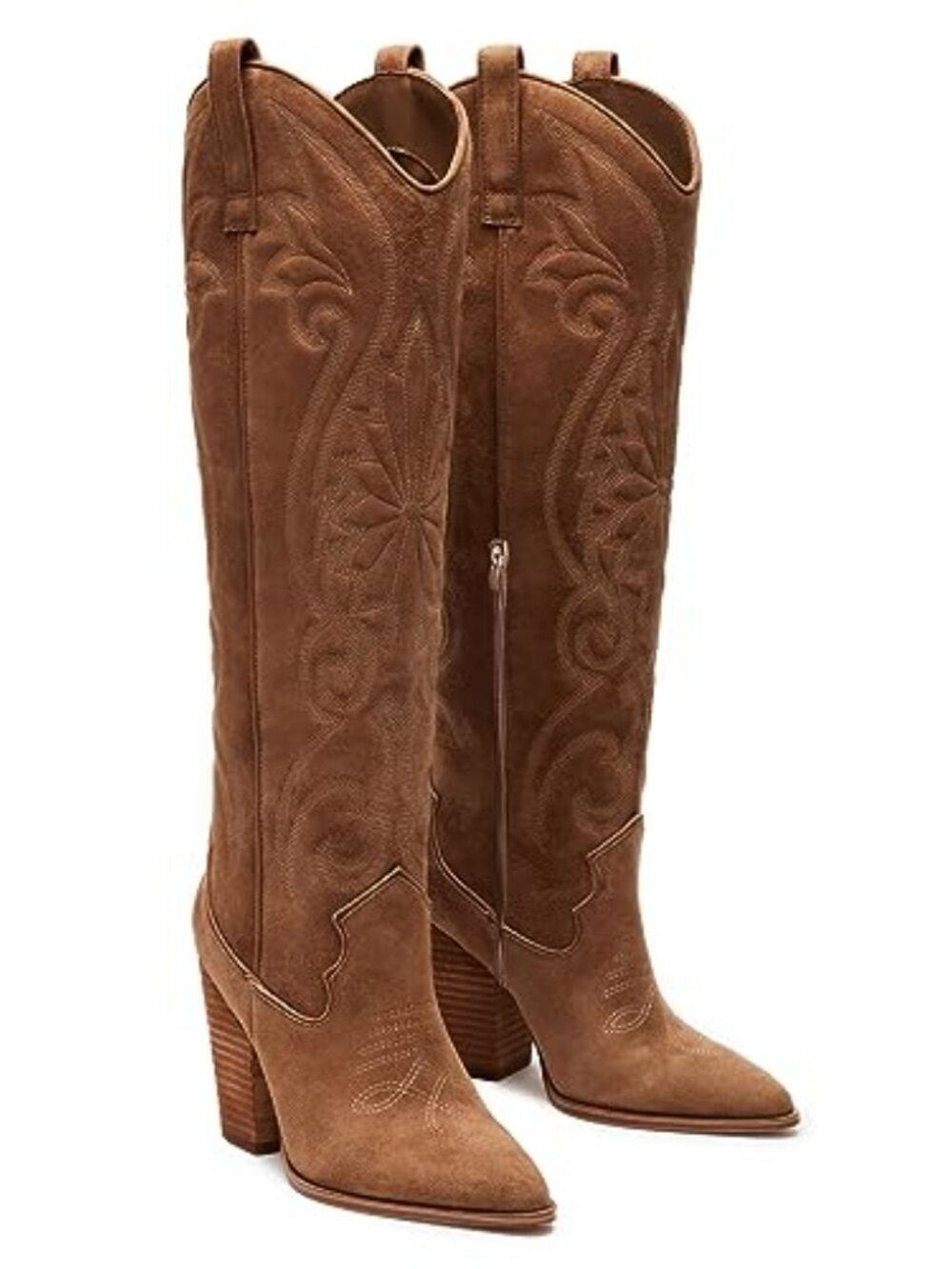 ๐ Knee High Cowboy Boots for Women Pointed Toe Chunky High Heels Pull-on - Picture 3 of 6